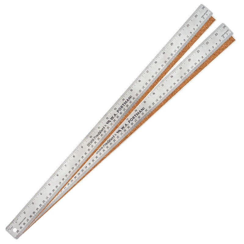 Breman Precision Metal Ruler 24 Inch Cork Back â€“ 2 Pk Stainless Steel Straight Edge, Flexible Non-Slip Metal Ruler with Cork Backing â€“ Imperial & Metric for Crafting, School, Workshop & Home Use - Image 1